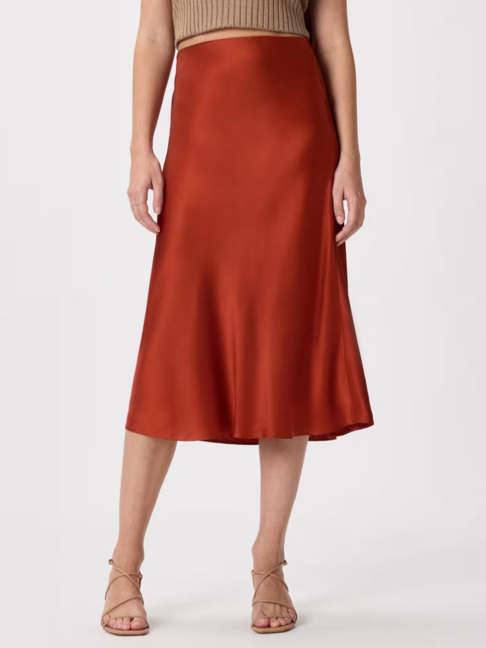 Nordstrom Treasure & Bond Bias Cut Satin Midi Skirt Rust